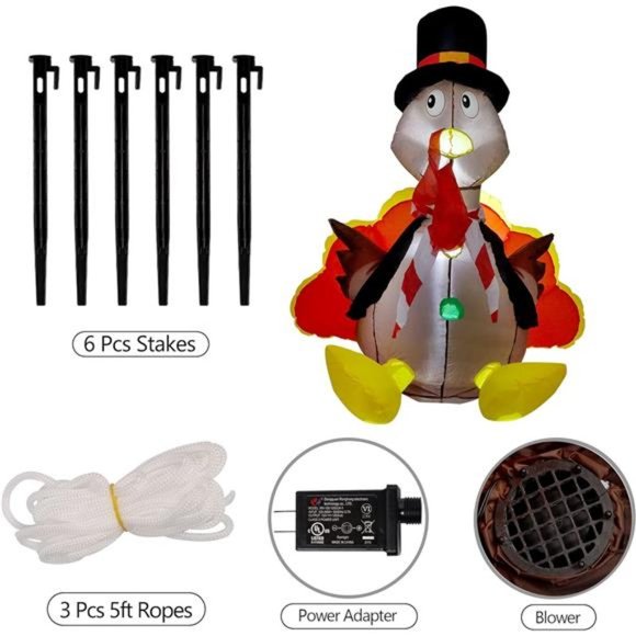 Thanksgiving Inflatable 5 Ft Turkey LED Lights, Blow up - Picture 2 of 7